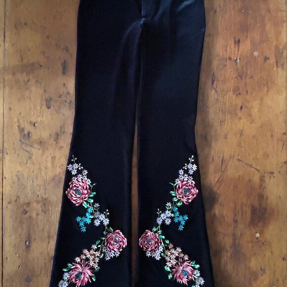 Betsey Johnson Pants - Vintage Betsey Johnson New York Black Velvet Embroidered Pants
